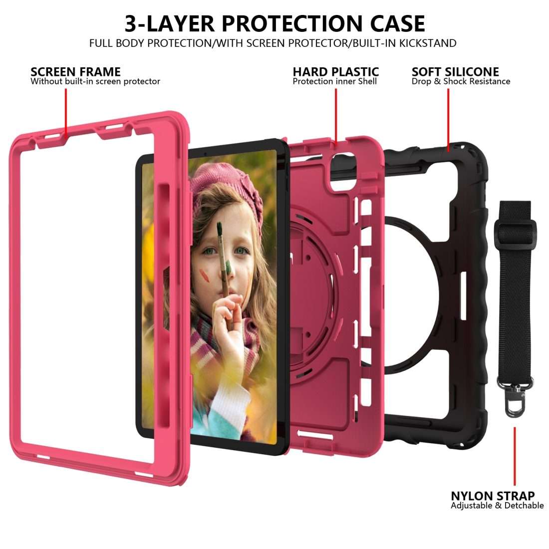 For iPad Pro 11 (2020) PC + Silicone Shockproof Combination Tablet Case with ... (Black+Hot Pink)
