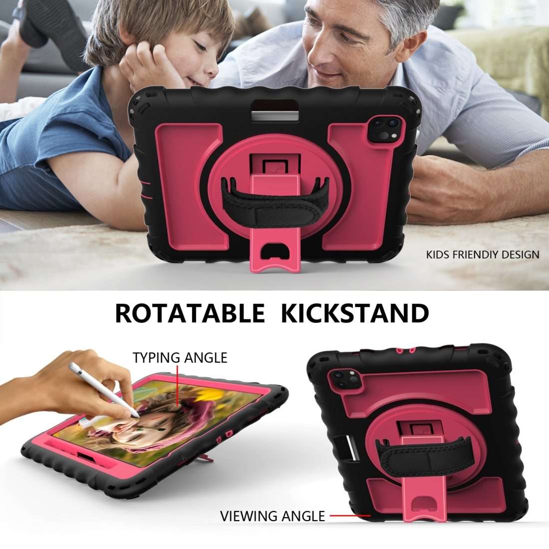 For iPad Pro 11 (2020) PC + Silicone Shockproof Combination Tablet Case with ... (Black+Hot Pink)