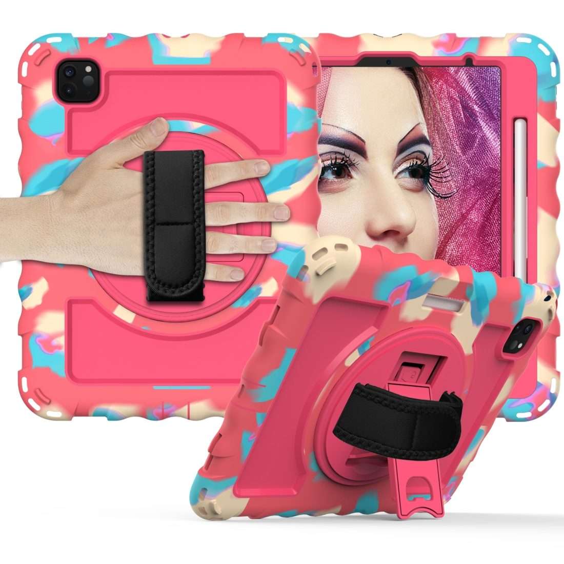 For iPad Pro 11 (2020) PC + Silicone Shockproof Combination Tablet Case wi ... (Colorful+Hot Pink)