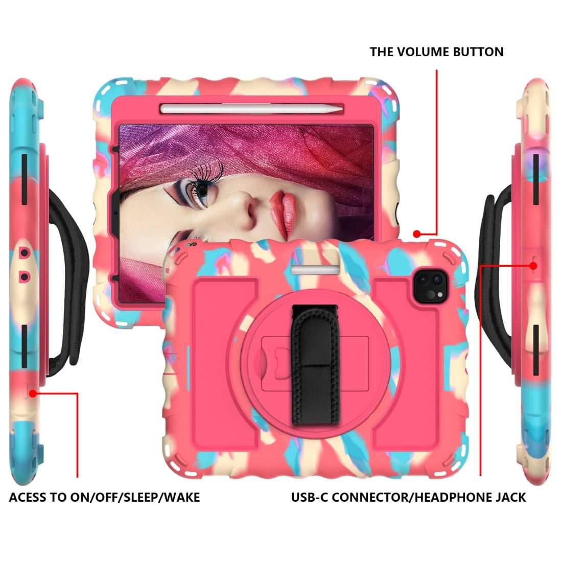 For iPad Pro 11 (2020) PC + Silicone Shockproof Combination Tablet Case wi ... (Colorful+Hot Pink)