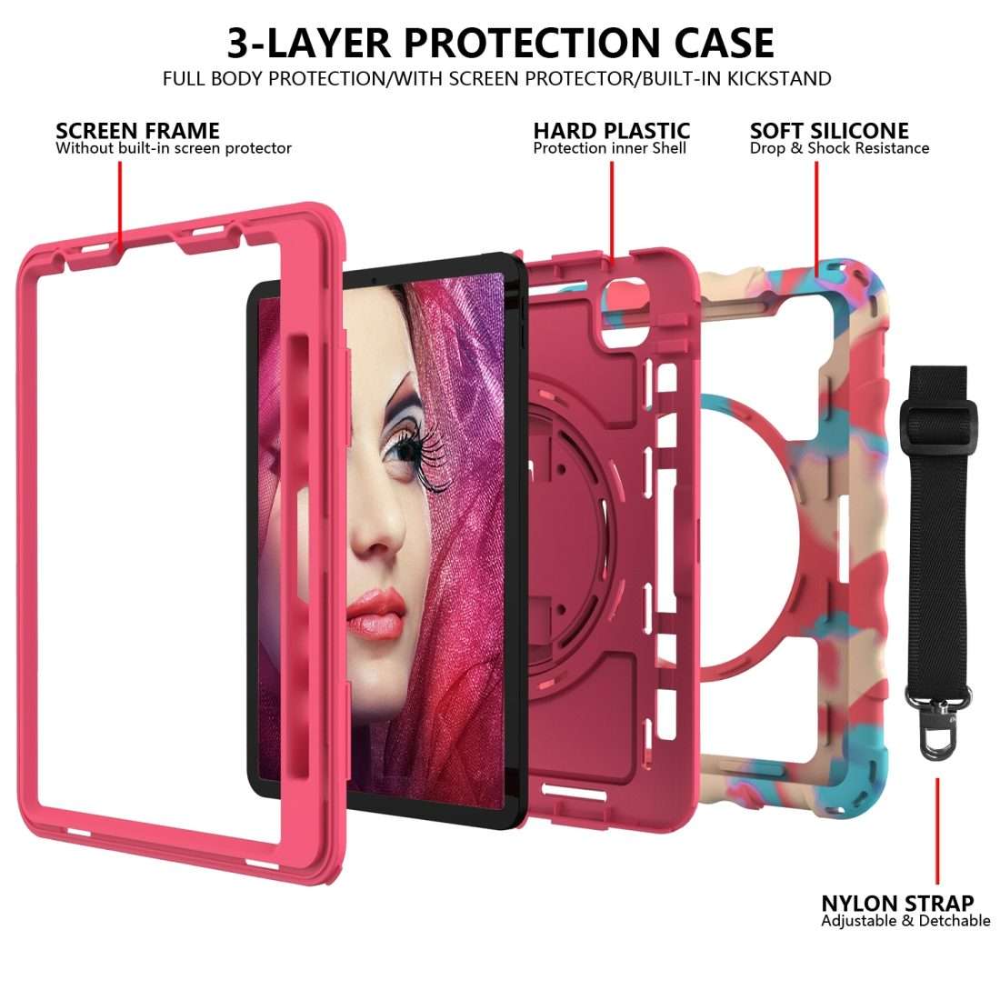 For iPad Pro 11 (2020) PC + Silicone Shockproof Combination Tablet Case wi ... (Colorful+Hot Pink)