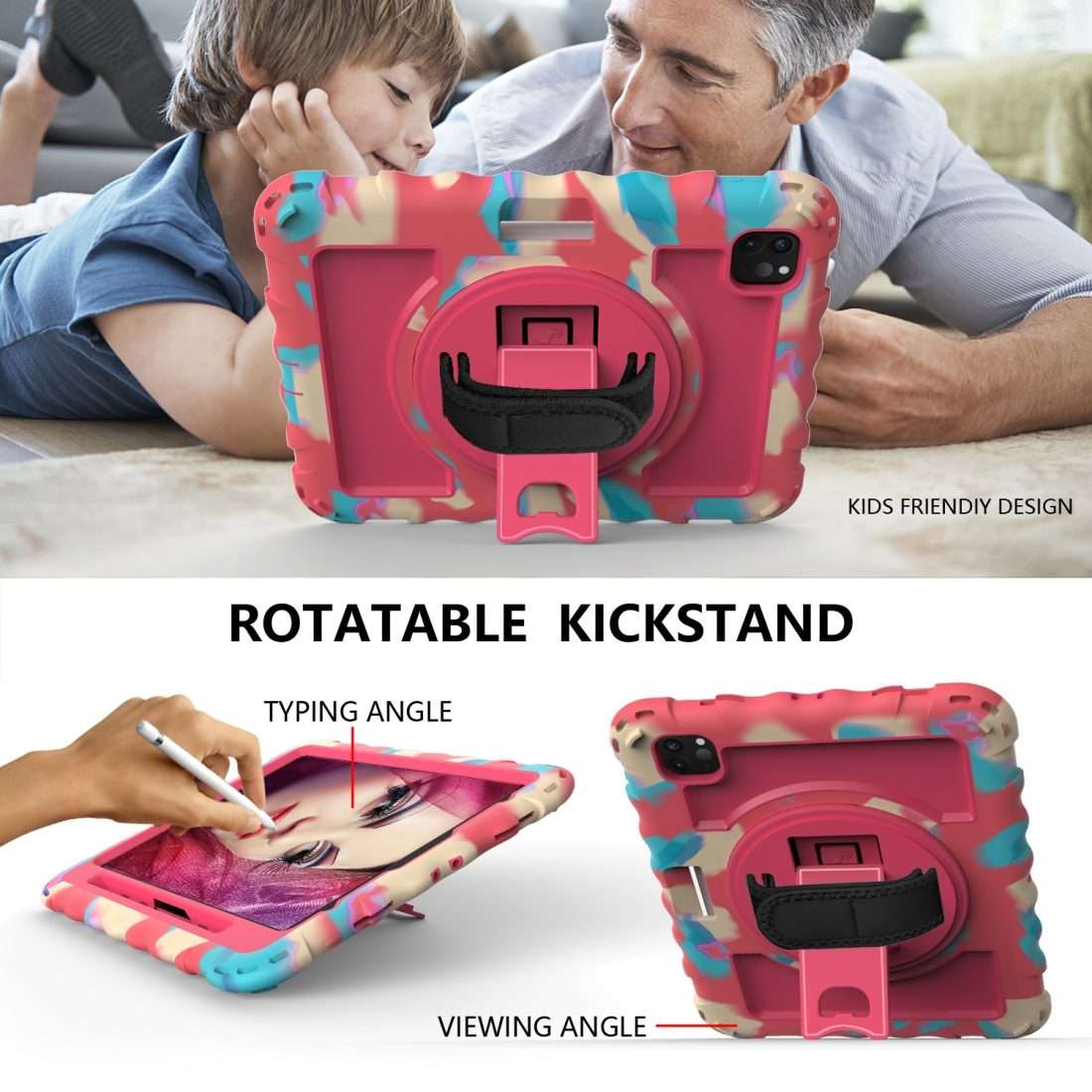 For iPad Pro 11 (2020) PC + Silicone Shockproof Combination Tablet Case wi ... (Colorful+Hot Pink)