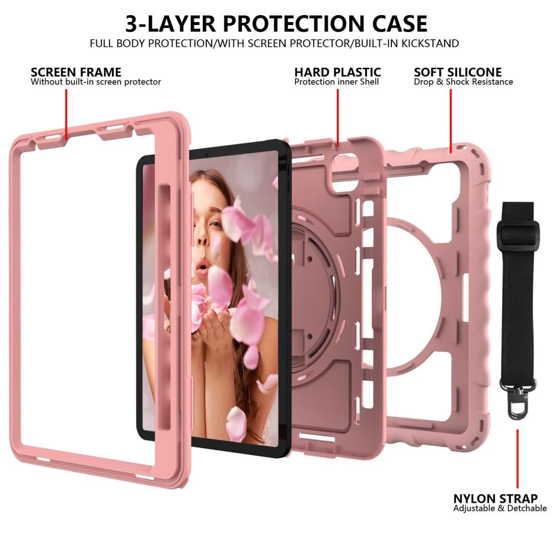 For iPad Pro 11 (2020) PC + Silicone Shockproof Combination Tablet Case with 360 D ... (Rose Gold)