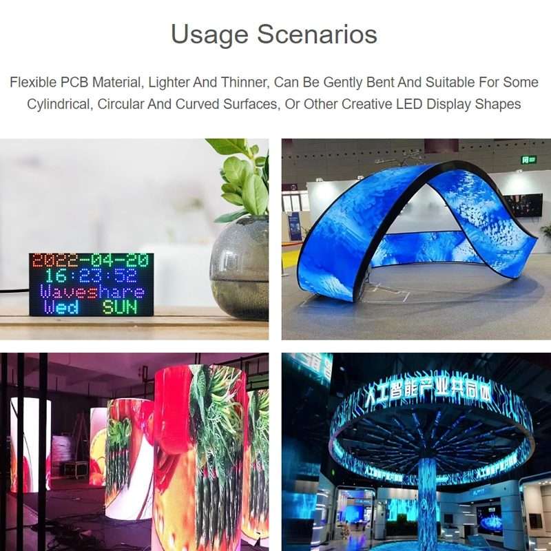 Waveshare Flexible RGB Full-color LED Matrix Panel, 2.5mm Pitch, 96x48 Pixels, Adjustable Brightne