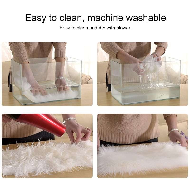 Luxury Rectangle Square Soft Artificial Wool Sheepskin Fluffy Rug Fur Carpet, Siz ... (Light Blue)