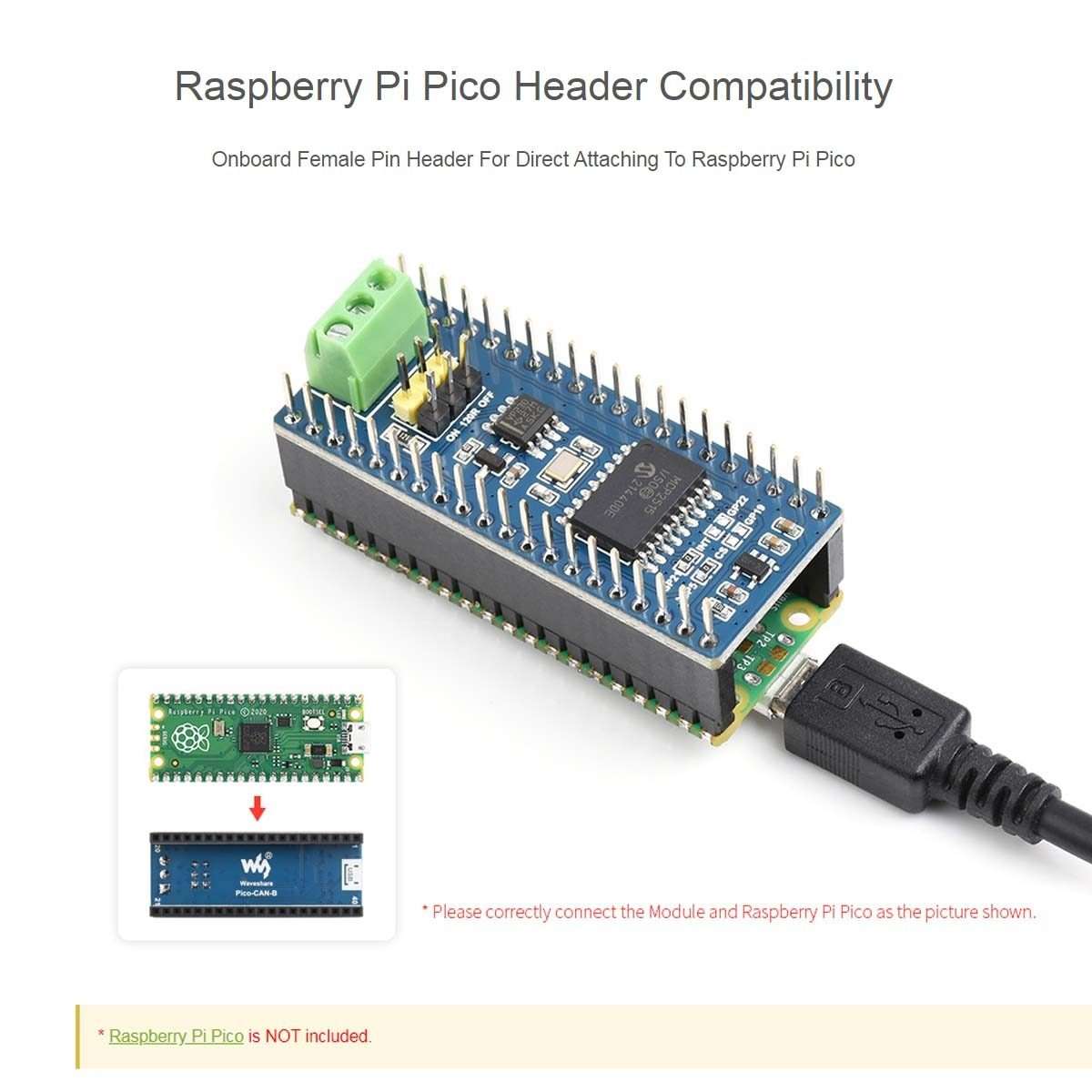Waveshare For Raspberry Pi Pico CAN Bus Module (B),Enabling Long Range Communication Through SPI,2