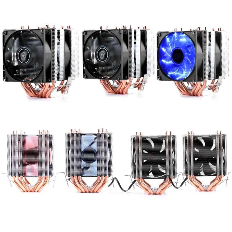 Desktop Computer 6 Copper Tube CPU Radiator Super Quiet Blue Light 3-pin Single Fan