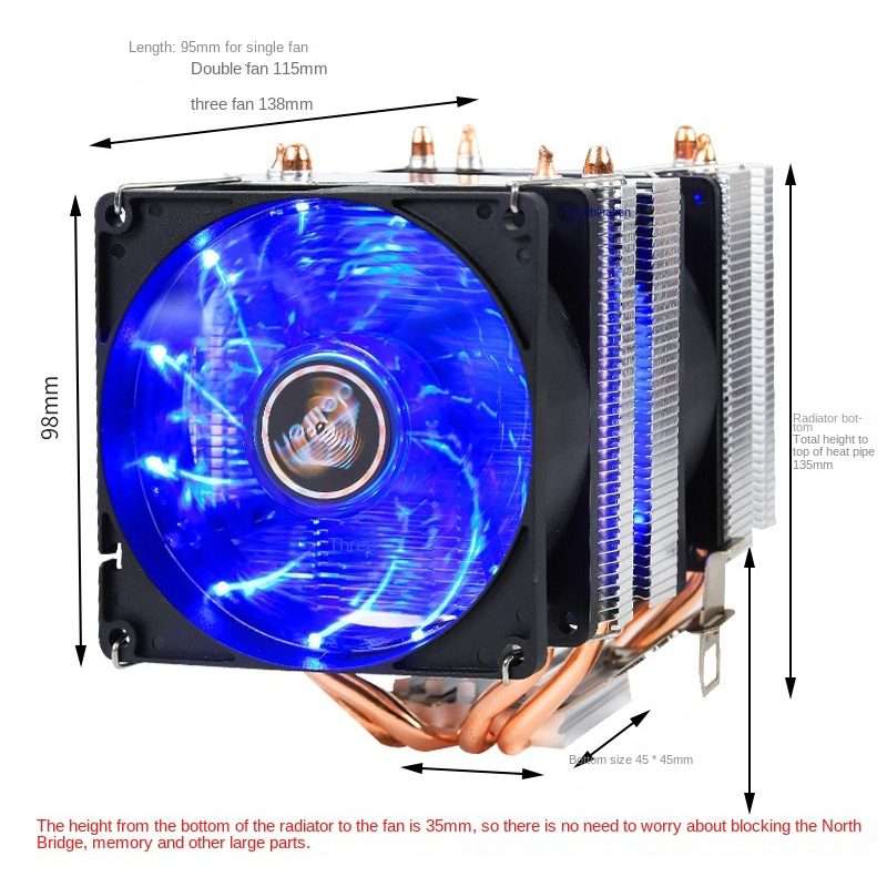 Desktop Computer 6 Copper Tube CPU Radiator Super Quiet PWM Double Fan