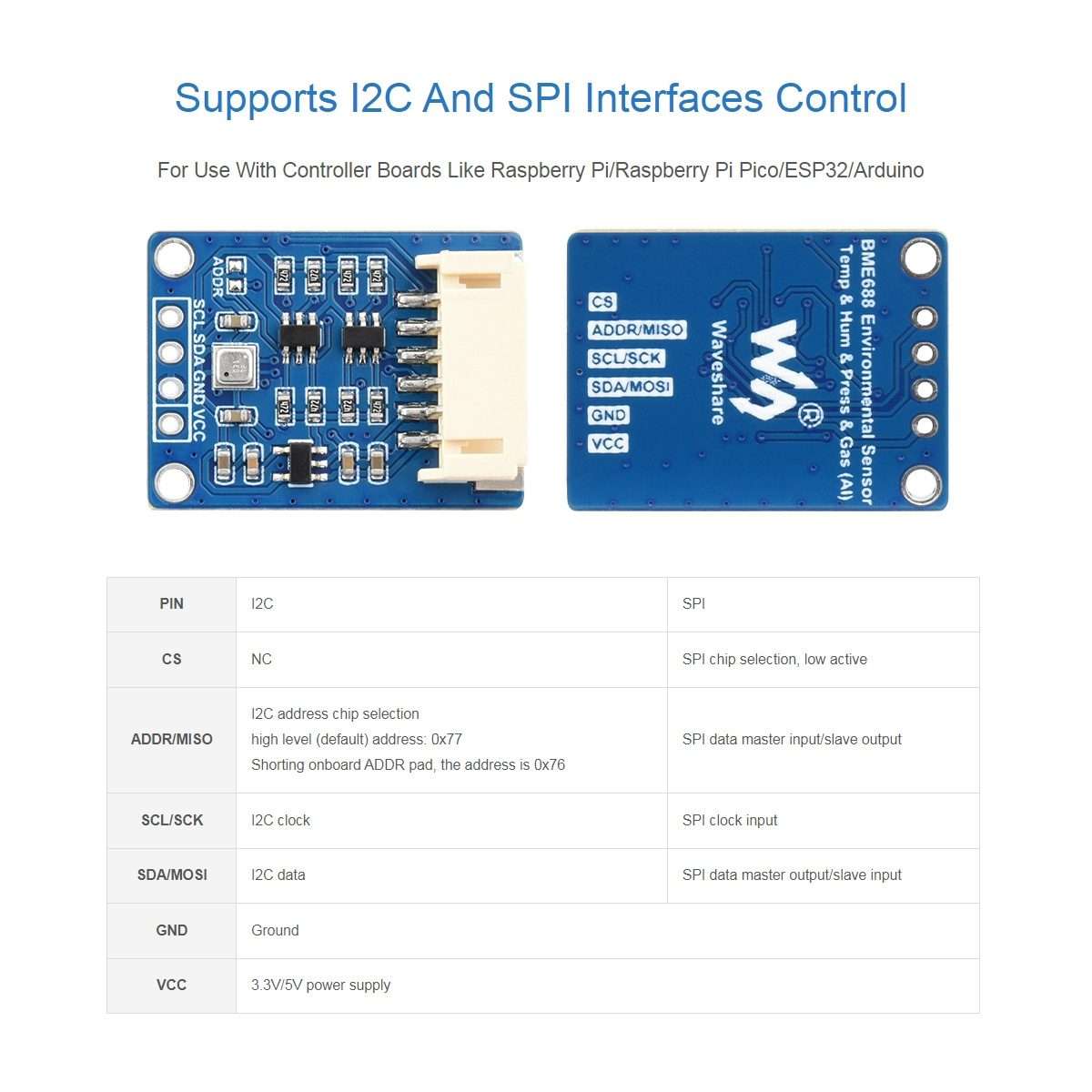 Waveshare BME680 Environmental Sensor Supports Temperature / Humidity / Barometric Pressure / Gas