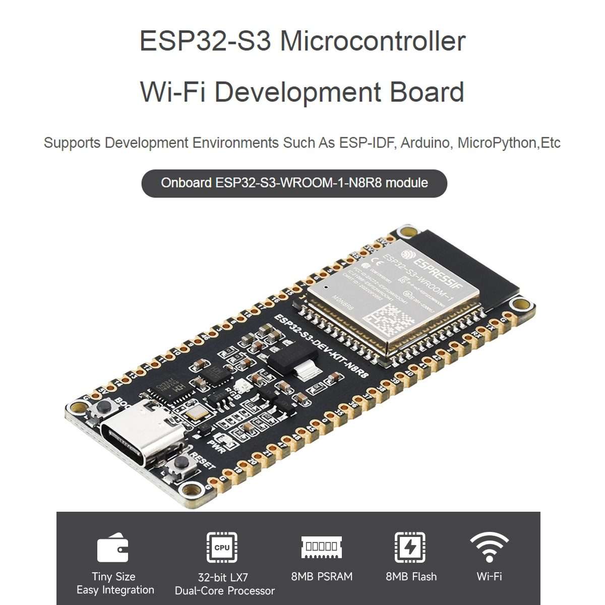Waveshare ESP32-S3 Microcontroller 2.4GHz Wi-Fi Development Board ESP32-S3-WROOM-1-N8R8 Module Sta