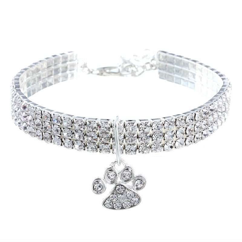 Pet Collar Diamond Elastic Cat And Dog Necklace Jewelry, Size:S(White)