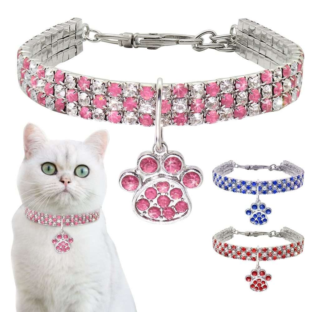 Pet Collar Diamond Elastic Cat And Dog Necklace Jewelry, Size:S(White)