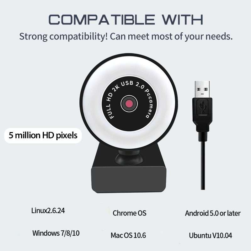 A9mini USB Drive-Free HD Fill Light Camera with Microphone, Pixel: 5.0 Million Pixels 2K Auto Focu