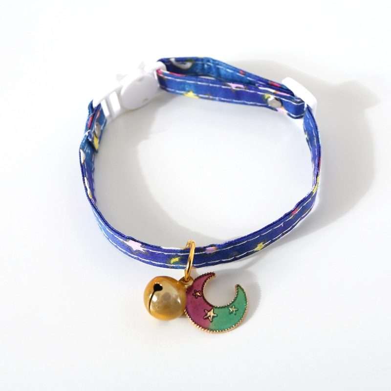 Adjustable Cat Dog Rabbit Safety Buckle Collar Pet Accessories, Size:S 17-32cm, Style:Moon(Blue)