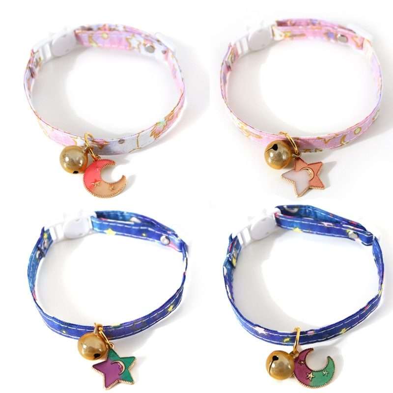 Adjustable Cat Dog Rabbit Safety Buckle Collar Pet Accessories, Size:S 17-32cm, Style:Star(Blue)