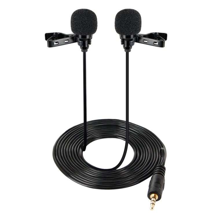 Wired Lavalier Microphone Condenser Double Head Microphone Two People Live Mobile Phon ... (Black)