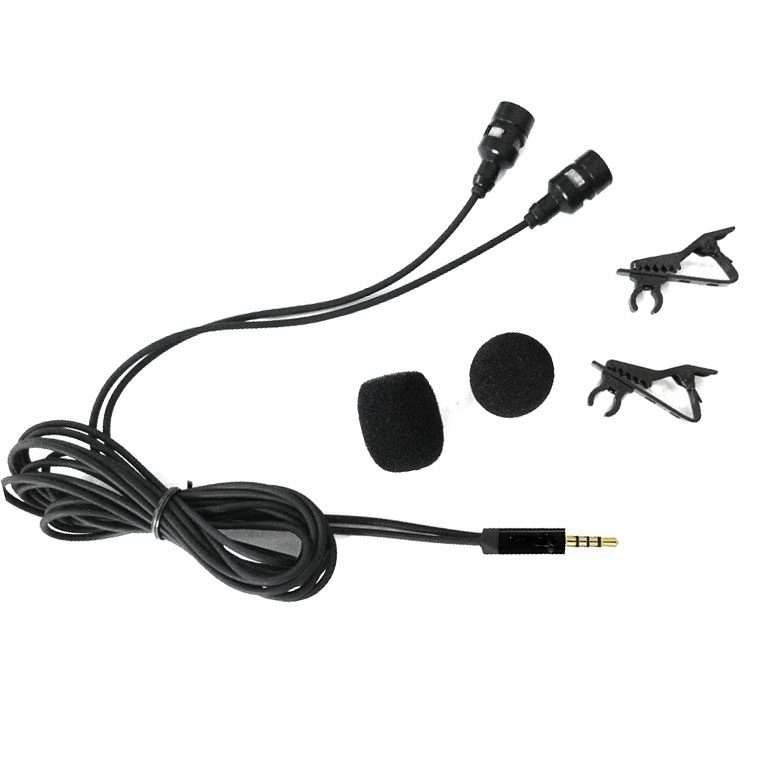 Wired Lavalier Microphone Condenser Double Head Microphone Two People Live Mobile Phon ... (Black)