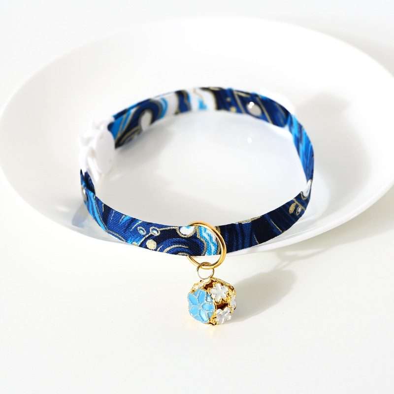 Adjustable Pet Flower Hollow Bell Collar Cat Dog Collar Accessories, Specification: S 1 ... (Blue)
