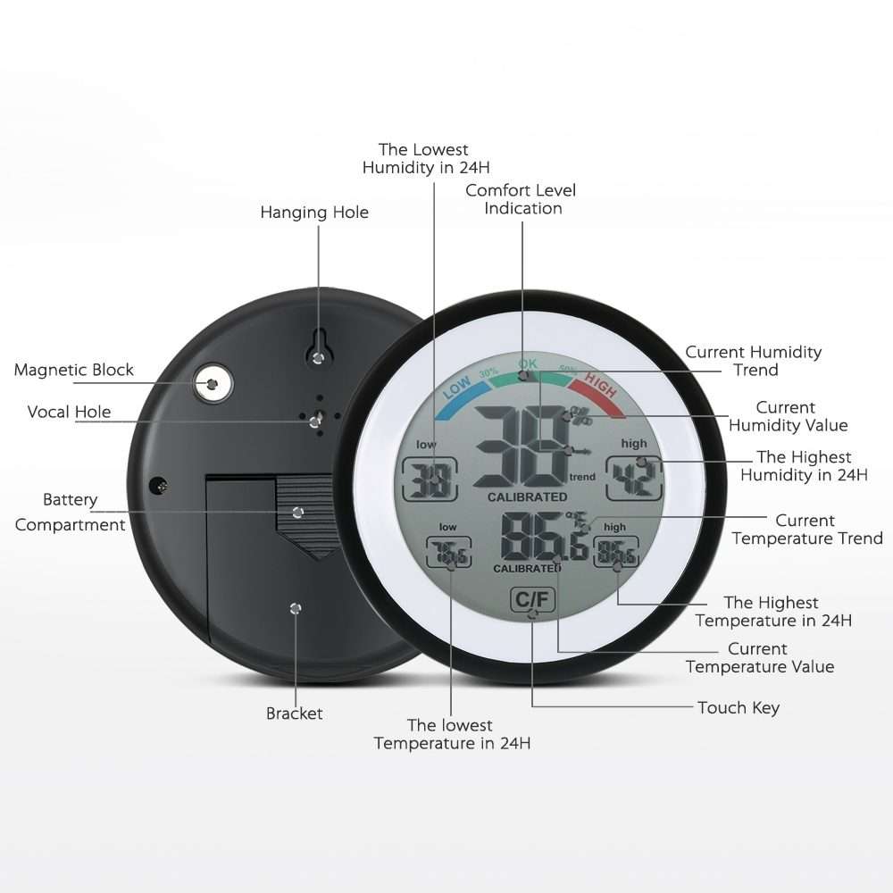 TS-S93 Multifunctional Digital Thermometer Hygrometer Temperature Humidity Meter, Value Trend Disp