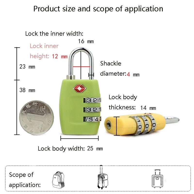 Customs Luggage Lock Overseas Travel Luggage Zipper Lock Plastic TSA Code Lock(Yellow)
