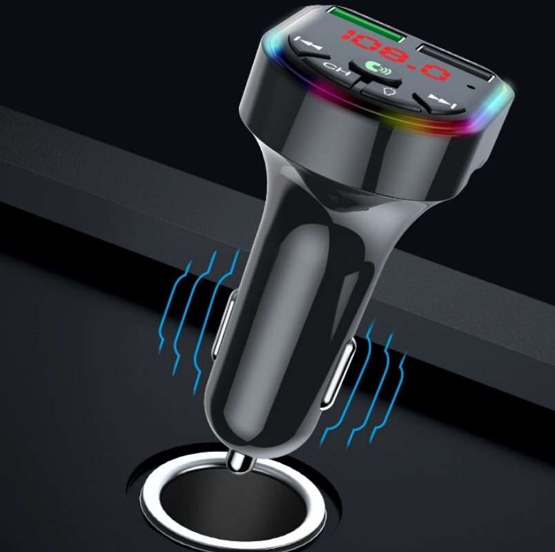 F5 Car FM Transmitter Bluetooth Hands-Free MP3 Music Player Colorful Atmosphere Light