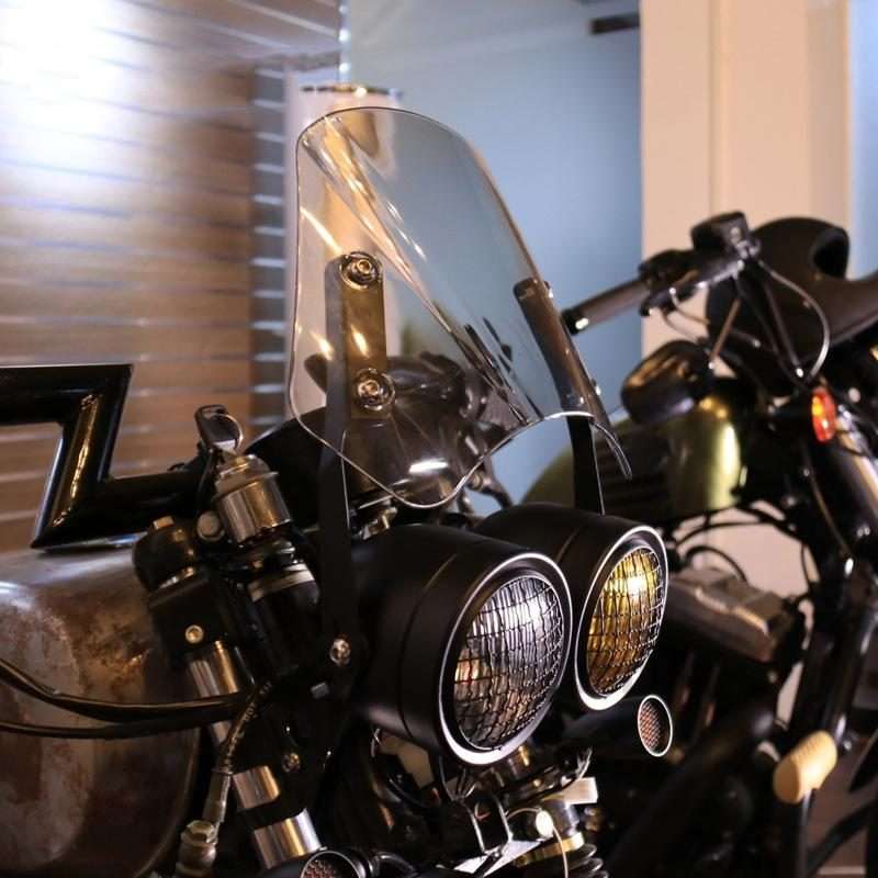 Motorcycle Retro Headlight CG125 Metal Universal Headlight Retro Dual Lamp(Black)