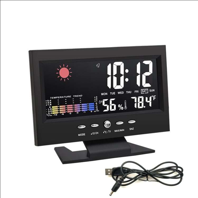 8082T Weather Forecast Clock LED Color Screen Perpetual Calendar Temperature And H ... Black + USB
