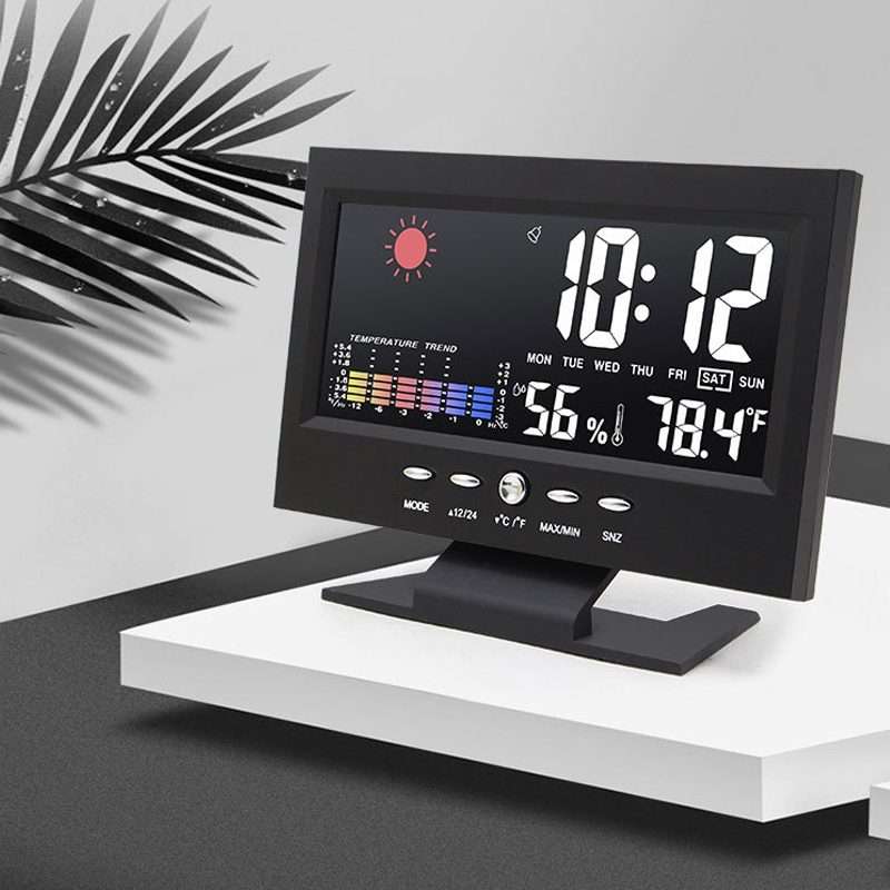 8082T Weather Forecast Clock LED Color Screen Perpetual Calendar Temperature And H ... Black + USB