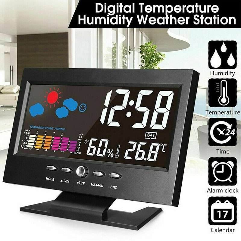 8082T Weather Forecast Clock LED Color Screen Perpetual Calendar Temperature And H ... Black + USB
