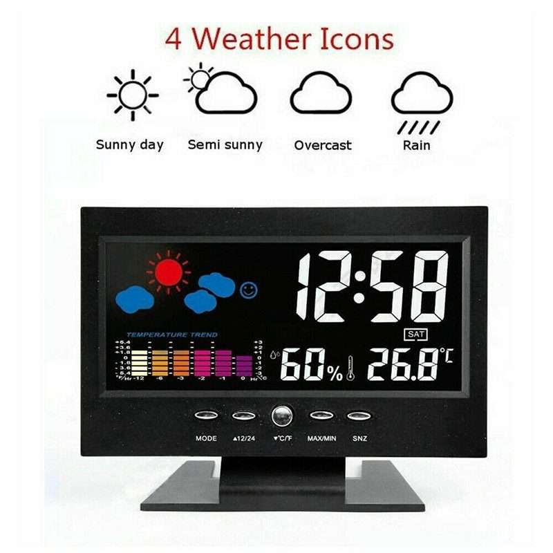 8082T Weather Forecast Clock LED Color Screen Perpetual Calendar Temperature And H ... Black + USB