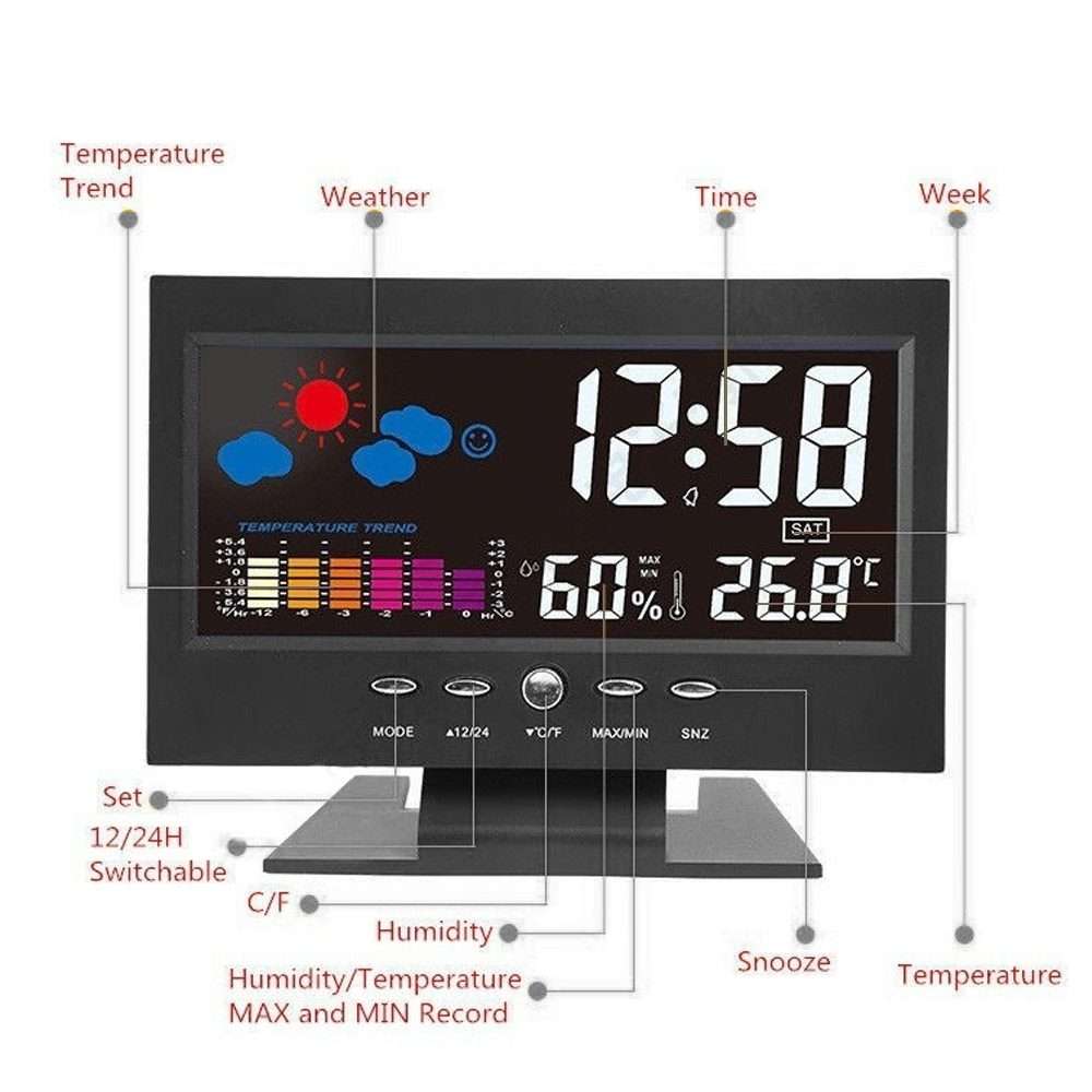 8082T Weather Forecast Clock LED Color Screen Perpetual Calendar Temperature And H ... Black + USB