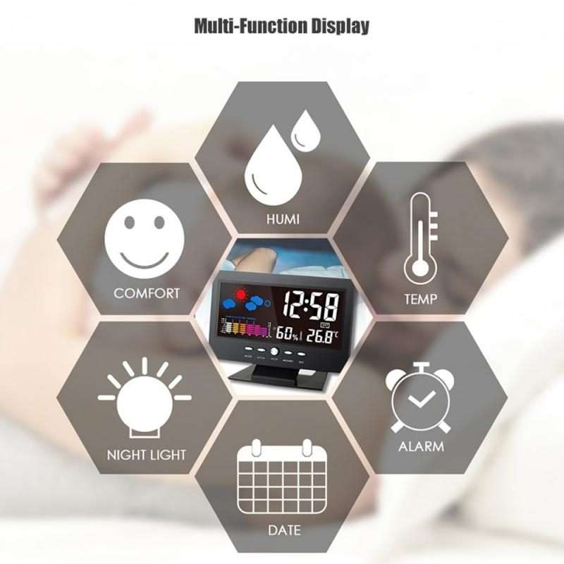 8082T Weather Forecast Clock LED Color Screen Perpetual Calendar Temperature And H ... Black + USB