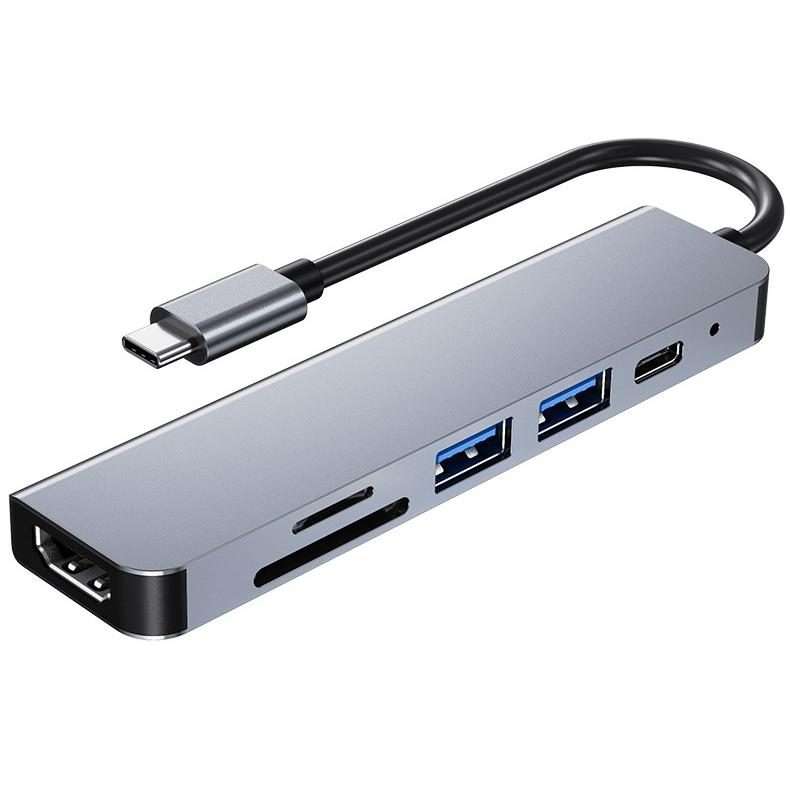 AD-033 6 In 1 USB-C / Type-C To 4K HDMI + SD / TF Card Slot + PD USB-C / Type-C Charging + 2 USB 3