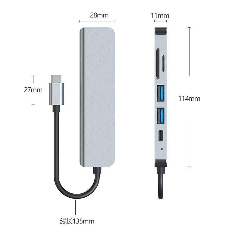 AD-033 6 In 1 USB-C / Type-C To 4K HDMI + SD / TF Card Slot + PD USB-C / Type-C Charging + 2 USB 3