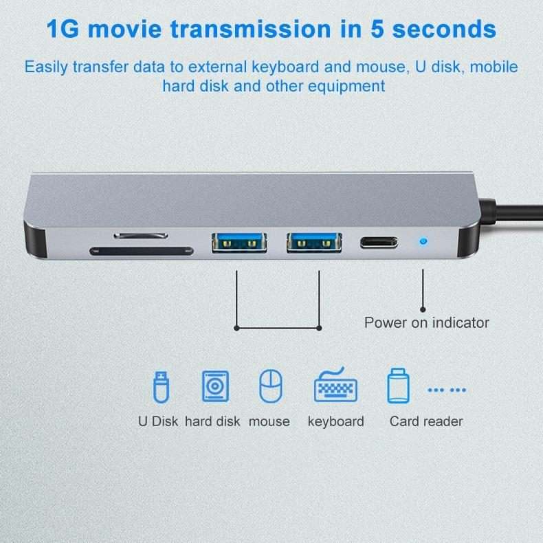 AD-033 6 In 1 USB-C / Type-C To 4K HDMI + SD / TF Card Slot + PD USB-C / Type-C Charging + 2 USB 3