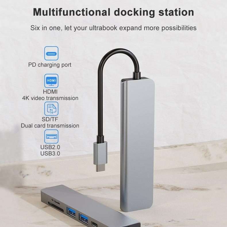 AD-033 6 In 1 USB-C / Type-C To 4K HDMI + SD / TF Card Slot + PD USB-C / Type-C Charging + 2 USB 3