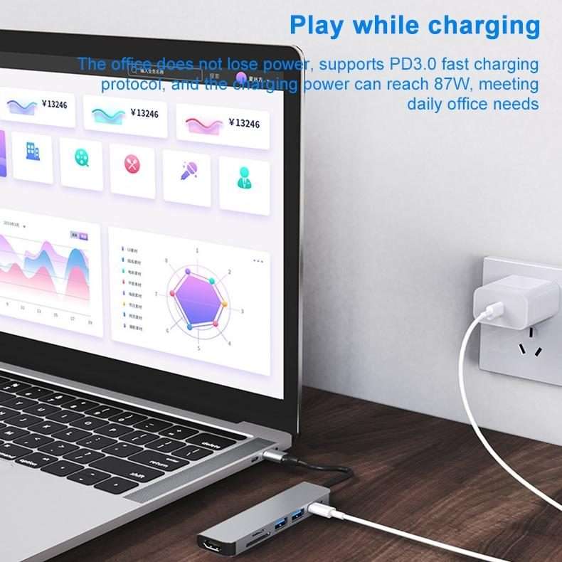 AD-033 6 In 1 USB-C / Type-C To 4K HDMI + SD / TF Card Slot + PD USB-C / Type-C Charging + 2 USB 3