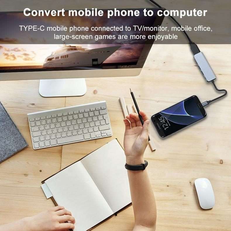 AD-033 6 In 1 USB-C / Type-C To 4K HDMI + SD / TF Card Slot + PD USB-C / Type-C Charging + 2 USB 3