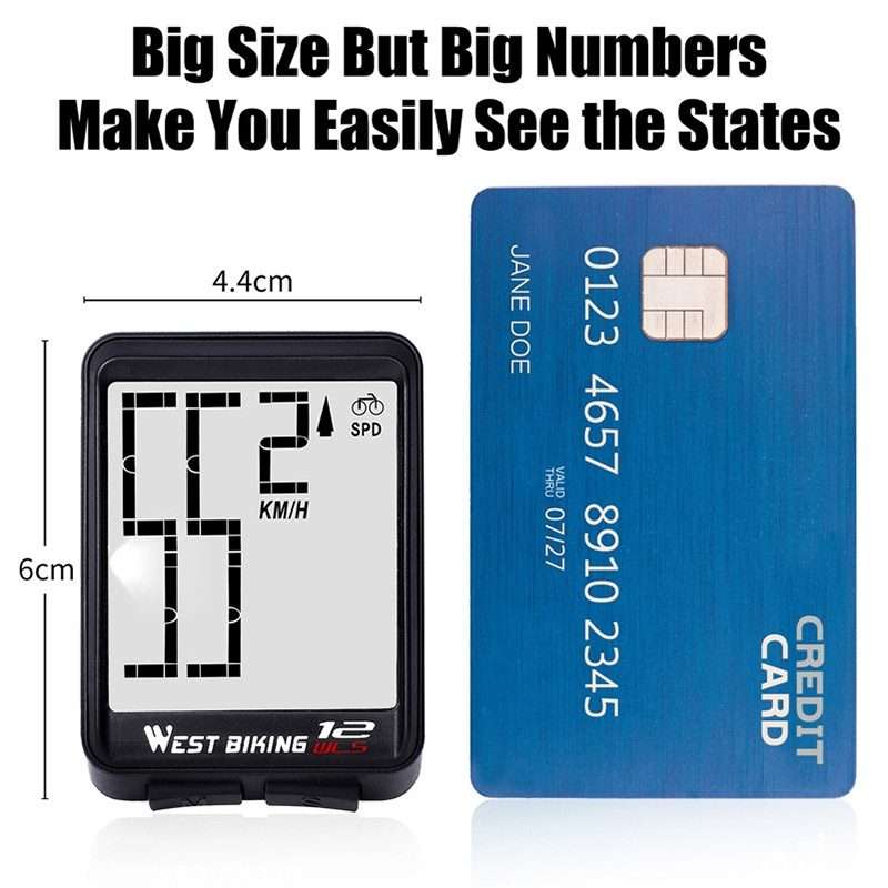WEST BIKING Mountain Road Bike Wireless Big Character Table Big Screen Waterproof Night ... (Blue)