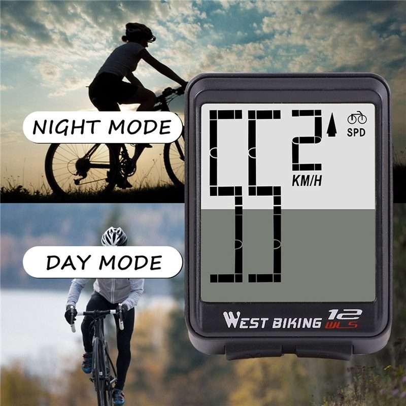 WEST BIKING Mountain Road Bike Wireless Big Character Table Big Screen Waterproof Night ... (Blue)