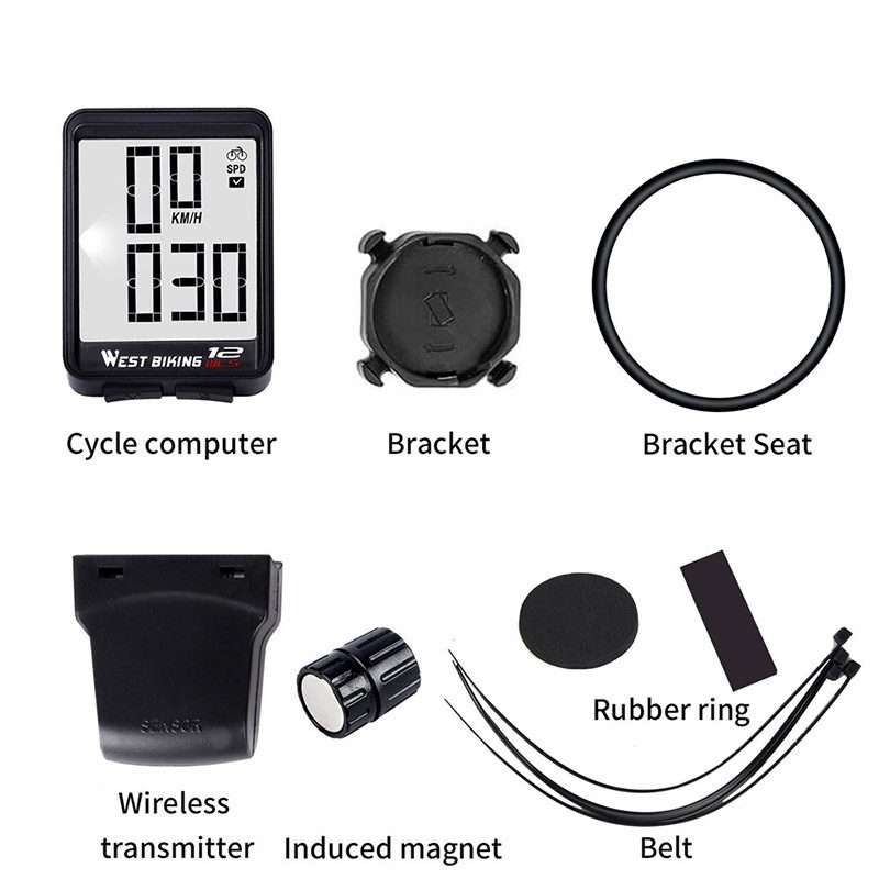 WEST BIKING Mountain Road Bike Wireless Big Character Table Big Screen Waterproof Night ... (Blue)