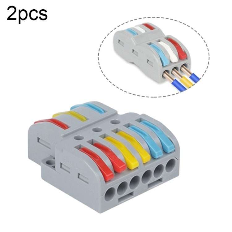 2pcs SPL-63 3 In 6 Out Colorful Quick Line Terminal Multi-Function Dismantling Wire Connection Ter