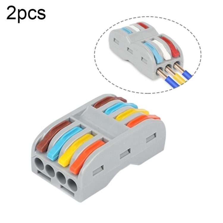 2pcs SPL-4 4 In 4 Out Colorful Quick Line Terminal Multi-Function Dismantling Wire Connection Term