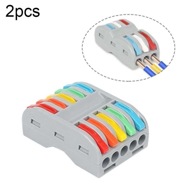 2pcs SPL-5 5 In 5 Out Colorful Quick Line Terminal Multi-Function Dismantling Wire Connection Term