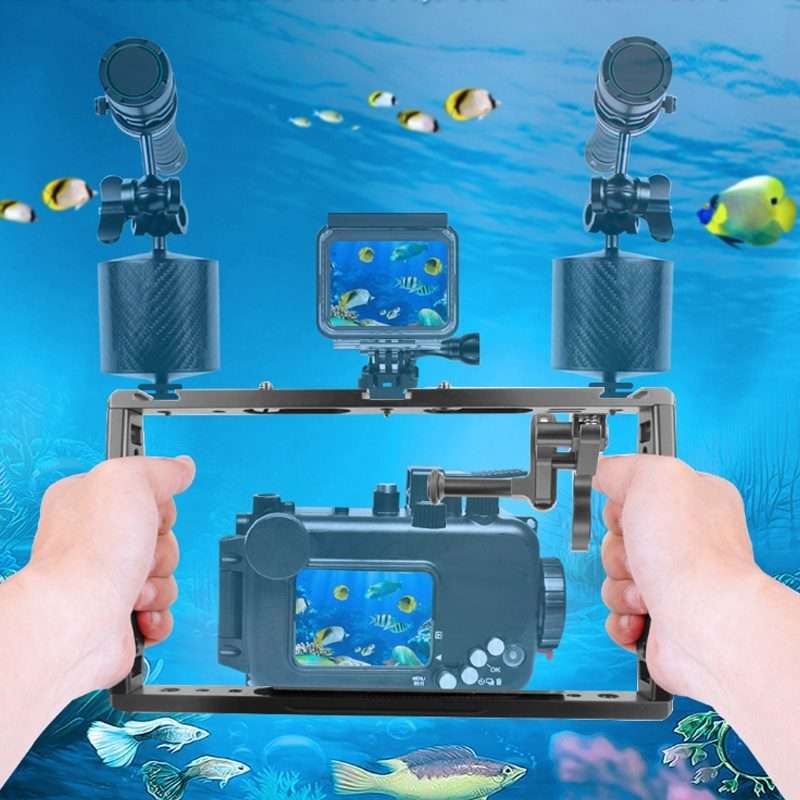 Diving Dual Handheld Grip Bracket Stabilizer Extension Phone Clamp Camera Rig Cage Underwater Case