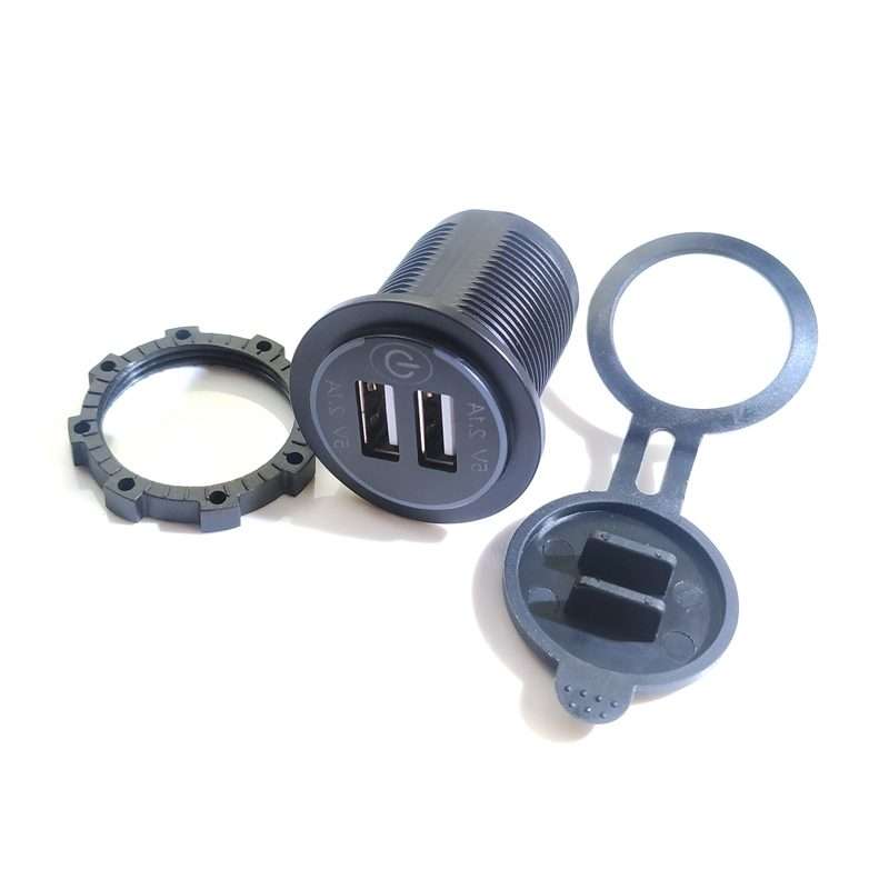 Car Motorcycle Modified Charger Double Aperture 4.2A With Touch Switch USB Car Charge(Blue Light)