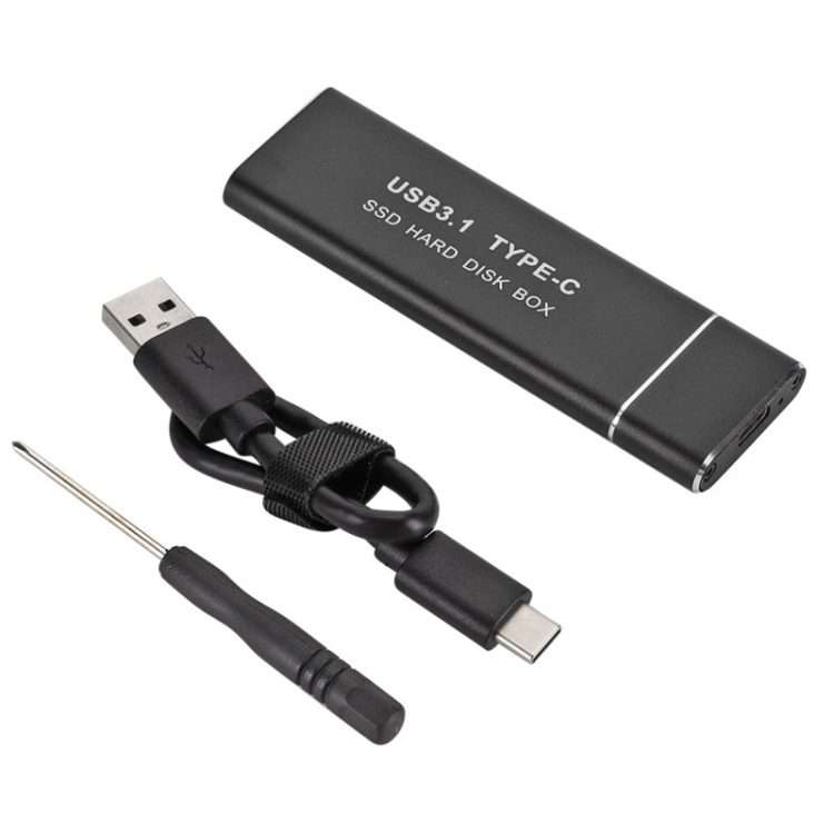 F018C M.2 NGFF To USB3.1 SSD Solid Aluminum Type-C Mobile Hard Drive Enclosure(Black)