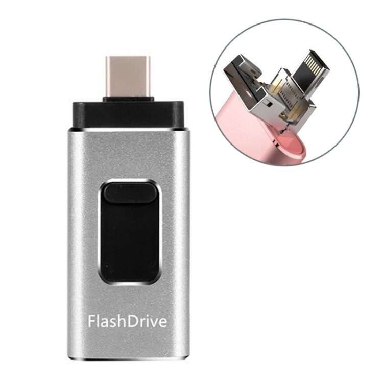32GB SH02 USB 3.0 + 8 Pin + Mirco USB + Type-C 4 In 1 Mobile Computer U-Disk With OTG ... (Silver)