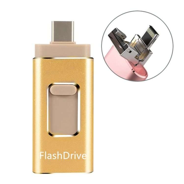 256GB SH02 USB 3.0 + 8 Pin + Mirco USB + Type-C 4 In 1 Mobile Computer U-Disk With OTG ... (Gold)