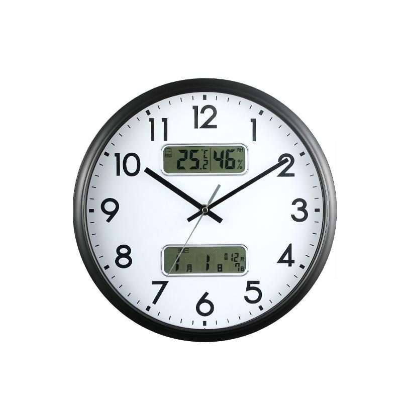13 Inch Dual-screen LED Display Wall Clock Living Room Temperature And Humidity Calend ... (Black)